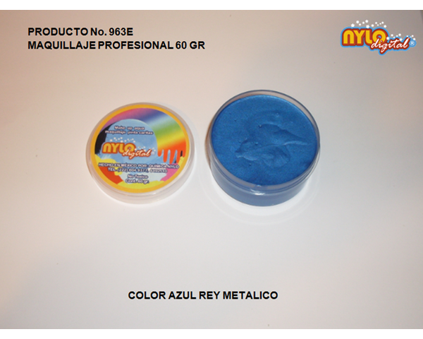Maquillaje De Fantasia Nylo Digital 60 Gr. Azul Rey Mertalico MAQUILLAJE PROFESIONAL, NYLO DIGITAL Maquillaje De Fantasia Nylo Digital 60 Gr. Azul Rey Mertalico MAQUILLAJE PROFESIONAL, NYLO DIGITAL
