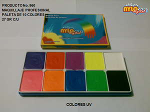 PALETA DE 10 COLORES UV, 27 GR C/U